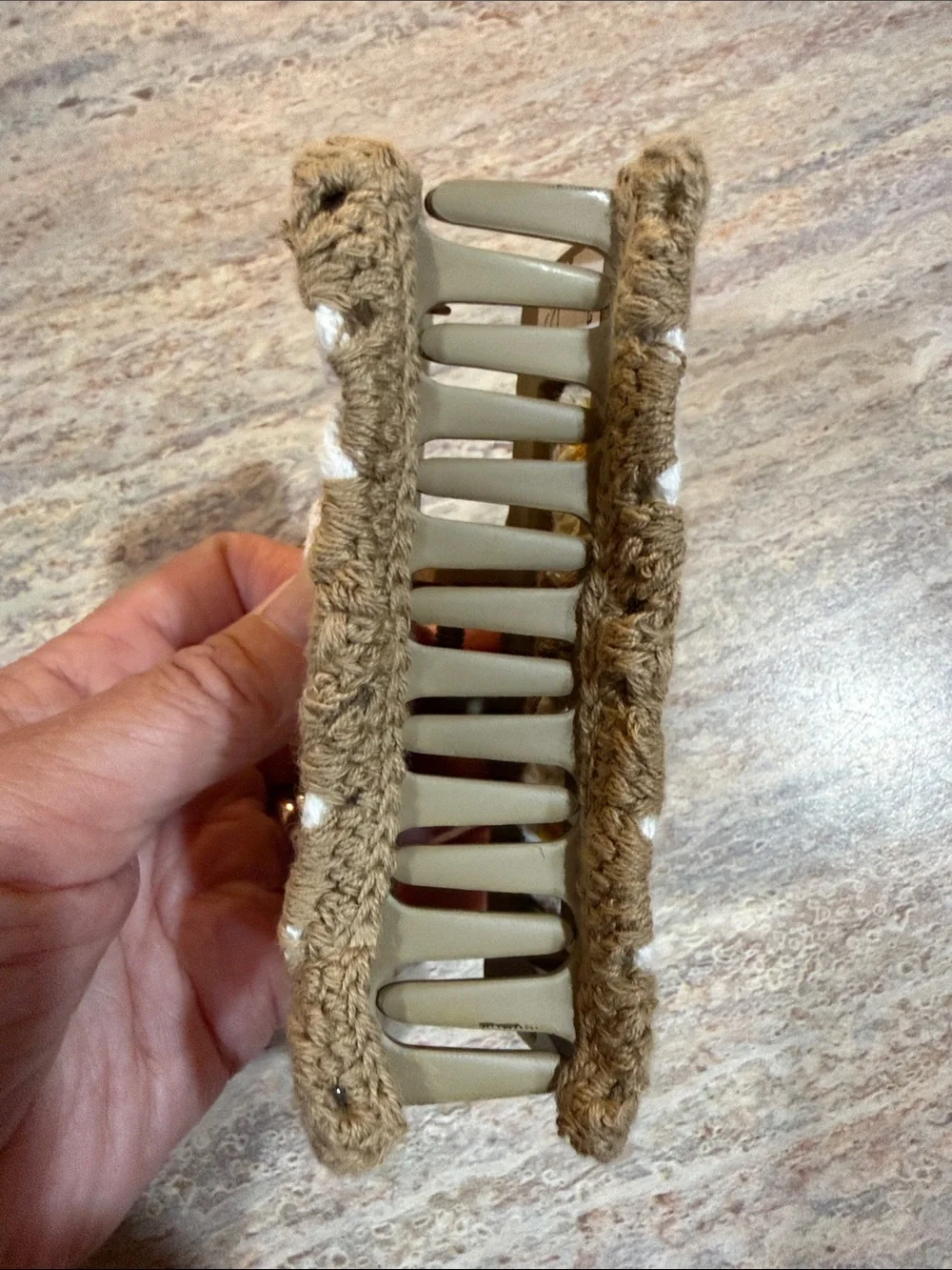 Handmade Beige Crochet Claw Clip